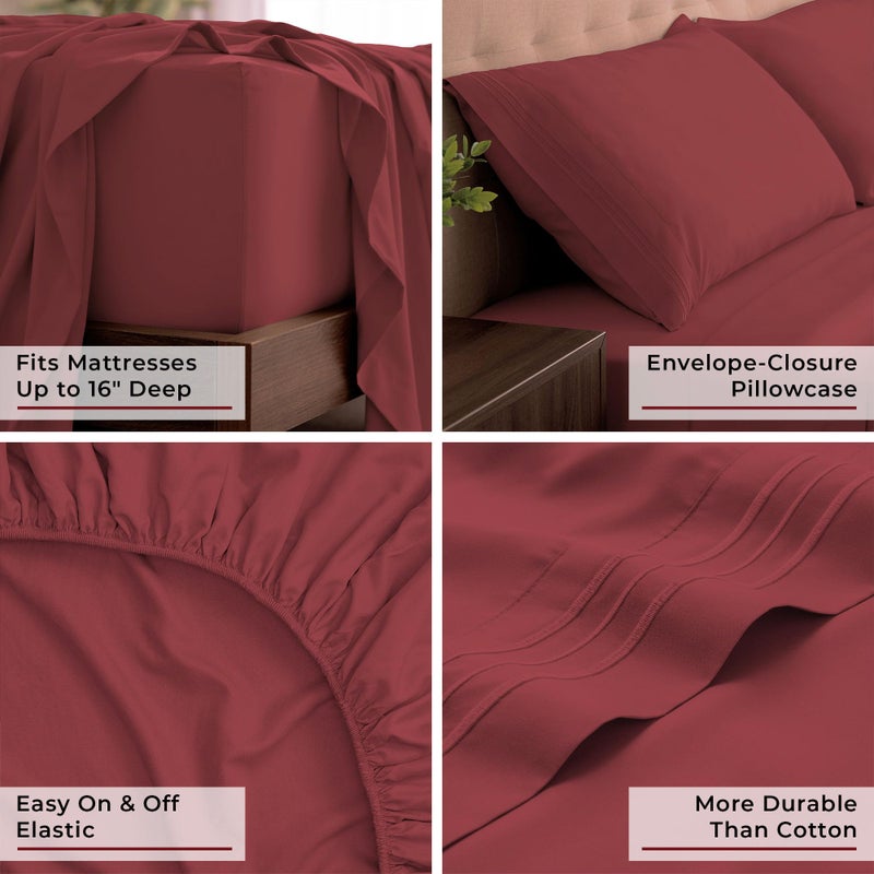 Mellanni King Sheets Set - 4 PC Iconic Collection Bedding - Hotel Luxury, Extra Soft, Cooling Bed Sheets - Wrinkle, Fade, Stain Resistant (King, Brick Red) - Image 5